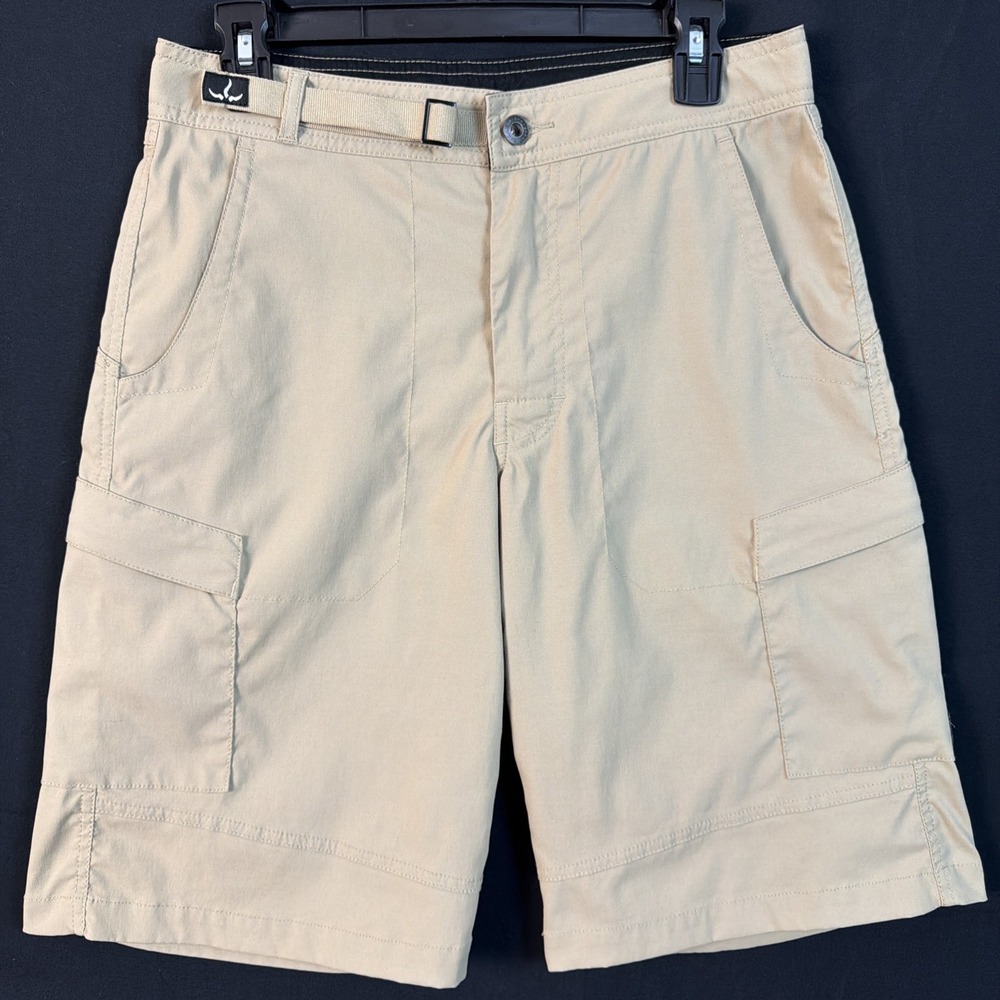 Prana Stretch Zion Shorts Mens 30 Beige Belted Hiking Climbing Hybrid Gorpcor